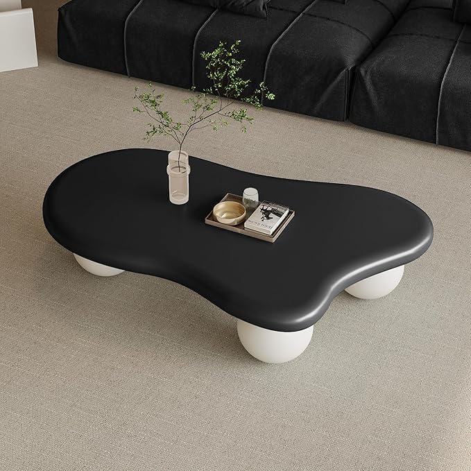 Modern Cloud Coffee Table with 3 Ball Legs, Cute Irregular Shaped Coffee Table, Low Center Table Tea Table for Living Room Apartment (47.2''L × 31.5''W × 13.78''H)